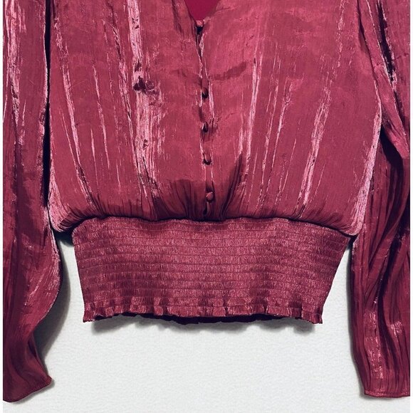 June and Hudson Top Womens Large Shimmery Smocked Waist Long Sleeves Pink Boho - Picture 2 of 8